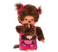 Sekiguchi- Monchhichi Mother Care Pink Girl 236200-Originale Mamma Bambino, in Peluche Marrone, con Vestito Rosa e Fiocco nei Capelli, Circa 20 cm, Singolo, Colore Come Indicato, 0, 236200