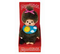 Sekiguchi- Original Mädchen Monchhichi Girl Sleepy in Peluche Marrone, con Bavaglino Colorato e Codino con Fiocco, Circa 20 cm, Colore, 233748