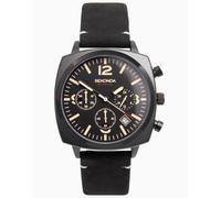 Sekonda - Airborne TV - Orologio cronografo da uomo da 40 mm con cassa in lega nera, cinturino in pelle e quadrante nero One Size