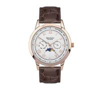 Sekonda Armstong Classic - Orologio al quarzo da uomo, 40 mm, con display analogico giorno/data e cinturino in pelle marrone, Oro rosato, Armstrong