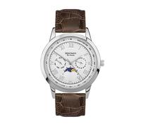 Sekonda Armstong Classic - Orologio al quarzo da uomo, 40 mm, con display analogico giorno/data e cinturino in pelle marrone, Argento, Armstrong
