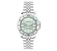 Sekonda Balearic - Orologio al quarzo da donna, 33 mm, con display analogico e cinturino in acciaio INOX argentato, Verde, Bracciale