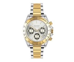 Sekonda Classic Circuit - Orologio cronografo da uomo, 43 mm, con datario analogico e cinturino in acciaio inossidabile, due tonalità, argento, bracciale, Due Tonalità, Argento, Bracciale