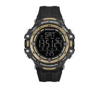 Sekonda Crossfell - Orologio digitale al quarzo da uomo, 53 mm, con display digitale LCD e calendario 100 anni, cinturino in plastica nera, nero, oro., Cinturino