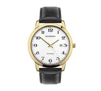 Sekonda Easy Reader - Orologio al quarzo da uomo, 42 mm, con display analogico della data e cinturino in pelle nera, Oro