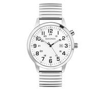 Sekonda Easy Reader - Orologio al quarzo da uomo, 46 mm, con display analogico della data, cinturino in acciaio inox, colore: Bianco, Argento, Bracciale
