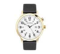 Sekonda Easy Reader - Orologio al quarzo da uomo, 46 mm, con display analogico della data, cinturino in pelle nera, Oro