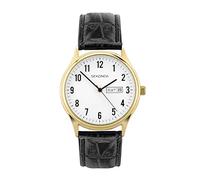 Sekonda Easy Reader, orologio da donna al quarzo da 36 mm, bianco con display analogico giorno/data e cinturino in pelle nera, Oro, Cinturino