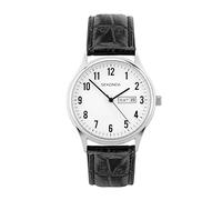 Sekonda Easy Reader, orologio da donna al quarzo da 36 mm, bianco con display analogico giorno/data e cinturino in pelle nera, Argento, Cinturino