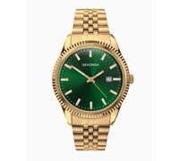 Sekonda - King - Orologio a lancette da uomo da 40 mm con cassa rotonda in lega dorata, cinturino in acciaio inossidabile dorato e quadrante verde One Size