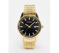 Sekonda - King - Orologio a lancette da uomo da 40 mm con cassa rotonda in lega dorata, cinturino in acciaio inossidabile dorato e quadrante nero One Size