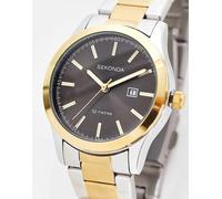 Sekonda - Orologio a lancette da donna da 34 mm con cassa rotonda in lega bicolore, cinturino in acciaio inossidabile bicolore e quadrante grigio One Size