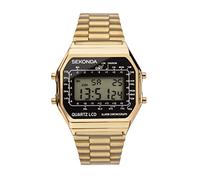 Sekonda Orologio al quarzo classico da uomo, 34 mm, nero, con display digitale giorno/data e cinturino in acciaio inossidabile dorato 1817, Acciaio inossidabile dorato, Bracciale