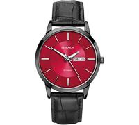 Sekonda Orologio analogico al quarzo da uomo, classico, con quadrante rosso e cinturino in pelle nera, 1920, Cinturino
