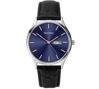 Sekonda Orologio in pelle nera con quadrante blu notte e oro rosa 1701, Classico