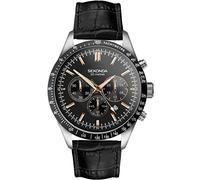 Sekonda Orologio sportivo da uomo con cronografo da 45 mm, cassa rotonda in acciaio inox, resistente all'acqua, 50 metri, nero, nero., Leather, Moderno