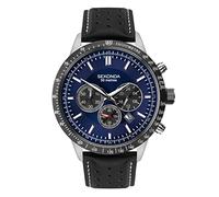 Sekonda Orologio sportivo da uomo con cronografo da 45 mm, cassa rotonda in acciaio inox, resistente all'acqua, 50 metri, Blu, Blue - Black Leather Strap, 1971-AMZUK