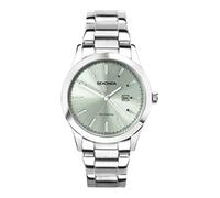 Sekonda Taylor - Orologio da donna al quarzo da 34 mm con display analogico della data e cinturino in acciaio inossidabile argentato, Verde, Moderno