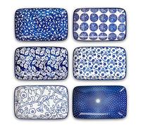 Selamica Piatti rettangolari in ceramica da 20,3 cm, piatti piani, pasta, dessert, per antipasto, sushi, frutta, adatti a microonde, forno e lavastoviglie, set di 6, blu vintage