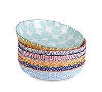 Selamica Set da 6 Piatti Fondi in Porcellana - 740 ml, Pastasciutta e Zuppa, Perfetti per Spaghetti, Pasta e Minestre, Resistente a Microonde e Lavastoviglie, Impilabili, Colori Vivaci