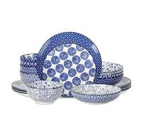 Selamica Set di stoviglie in ceramica, 16 pezzi, set di piatti per 4, altamente resistenti a scheggiature e crepe, lavabili in lavastoviglie e adatti al microonde, blu vintage