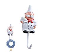Selbstklebende Küchenhaken Chef im 3er Set - Dekorative Wandhaken aus Harz & Edelstahl - Ohne Bohren für Handtücher, Schürzen & Utensilien - Süßes Koch-Design für Küche & Bad