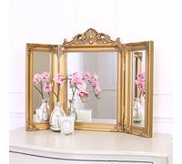Select Mirrors Ella Mirror - Specchio da toeletta pieghevole in tre parti, 74 x 55 cm, autoportante per trucco (oro antico)