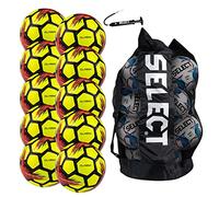 Select Pallone da calcio classico, confezione da 10 palloni, con sacca e pompa per palloni, giallo V21, misura 3