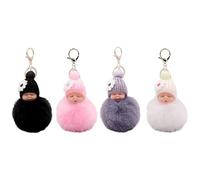 Select Zone Portachiavi Pom Pom 4 Pezzi: Bambola Dormiente, Peluche, Mini Bambola, Ciondolo Tote, Peloso - per Auto (Combinazione 1)