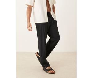 Selected - Brody - Pantaloni ampi neri in lino-Nero L