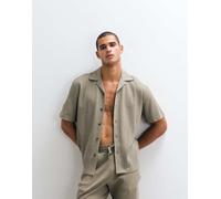 Selected - Camicia a maniche corte a coste kaki in coordinato-Verde S
