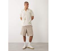 Selected - Camicia a maniche corte color crema con stampa a fiori-Bianco M