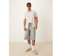 Selected - Camicia a maniche corte color crema in misto lino-Bianco XS