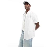 Selected - Camicia a maniche corte in misto lino bianca-Bianco L