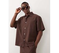 Selected - Camicia a maniche corte in seersucker marrone in coordinato S