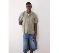 Selected - Camicia a maniche corte kaki in misto lino-Grigio XXL