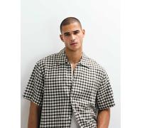 Selected - Camicia a maniche corte marrone a quadri in misto lino L