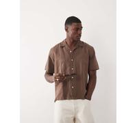 Selected - Camicia a maniche corte marrone in misto lino L