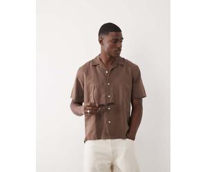 Selected - Camicia a maniche corte marrone in misto lino M