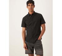 Selected - Camicia a maniche corte nera in misto lino-Nero XS