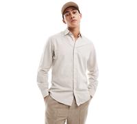 Selected - Camicia a maniche lunghe in misto lino beige-Neutro S