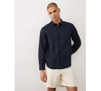 Selected - Camicia a maniche lunghe in misto lino blu navy XXL