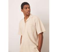 Selected - Camicia color crema lavorata a nido d'ape con rever in coordinato-Bianco XL