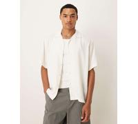 Selected - Camicia color crema testurizzata con motivo a spina di pesce con rever-Bianco S