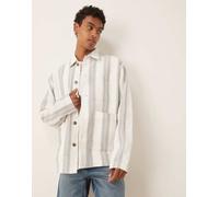 Selected - Camicia giacca bianca a righe blu navy in 100% cotone a nido d'ape XXL