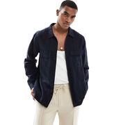 Selected - Camicia giacca in misto lino blu navy XL