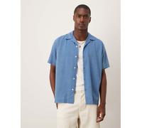 Selected - Camicia in denim 100% cotone lavaggio blu medio con colletto a rever XXL