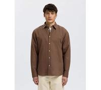 Selected - Camicia in misto lino color gocce di cioccolato-Marrone M