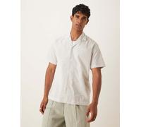 Selected - Camicia in seersucker color crema a righe con rever-Bianco S