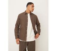 Selected - Camicia oversize squadrata in 100% cotone spazzolato marrone L